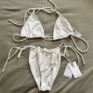 Good American Cream Tie-Side Bikini Bottom